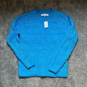 LOFT Turquoise Crewneck Sweater Chunky Knit Casual